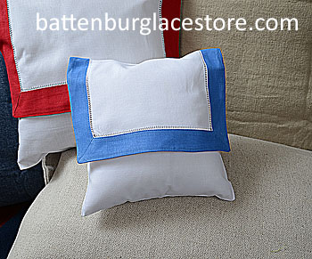 Envelope Pillow.Baby size 8 inches. White with French Blue color